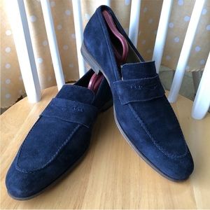Billy Reid Blue Suede Penny Loafers 9